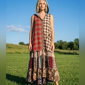 NWT Young Threads Reversible Patchwork Hooded Dress/Duster Size XL